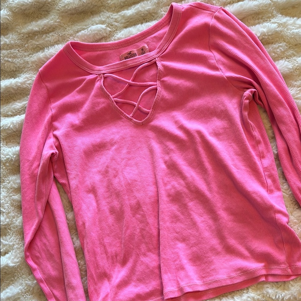 Hollister Pink Long Sleeve Cut Out Blouse
